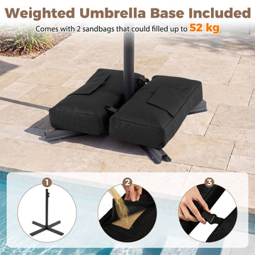 300 cm Brown Cantilever Parasol with Stand & Crank