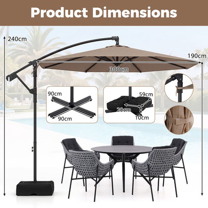 300 cm Brown Cantilever Parasol with Stand & Crank