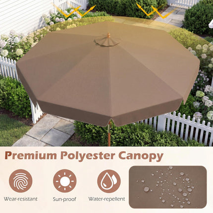 300 cm Brown Patio Umbrella with Tilt and Wood Pole
