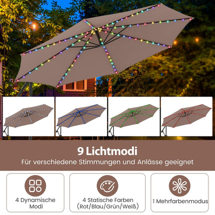 300 cm Cantilever Umbrella with LED Lights, Adjustable Tilt