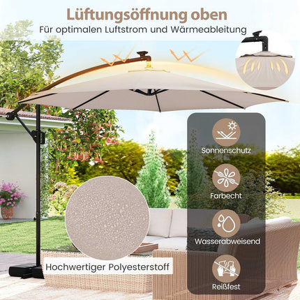 300 cm Cantilever Umbrella with LED Lights, Beige