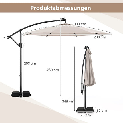 300 cm Cantilever Umbrella with LED Lights, Beige