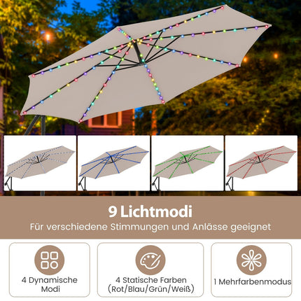 300 cm Cantilever Umbrella with LED Lights, Beige