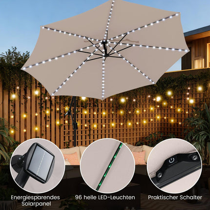 300 cm Cantilever Umbrella with LED Lights, Beige