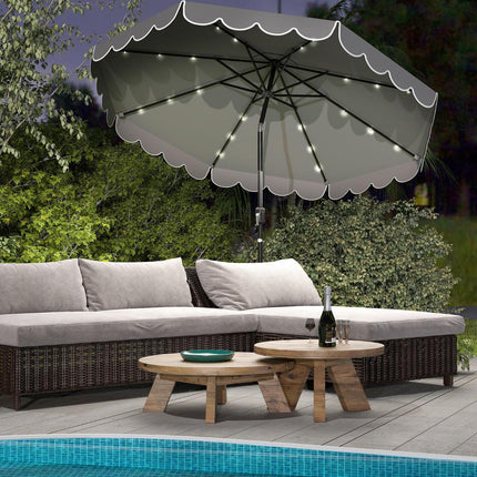 300 cm Grey Patio Umbrella with Solar LED Lights
