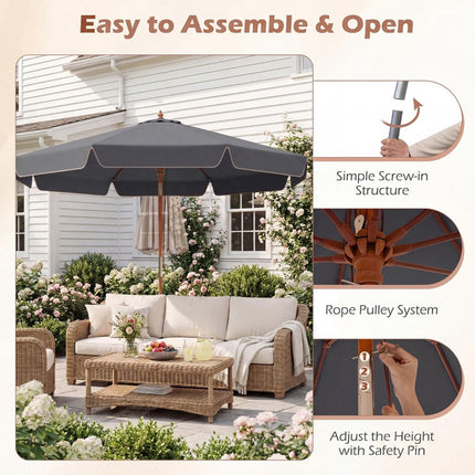 300 cm Grey Patio Umbrella with Tilt and Wood Pole