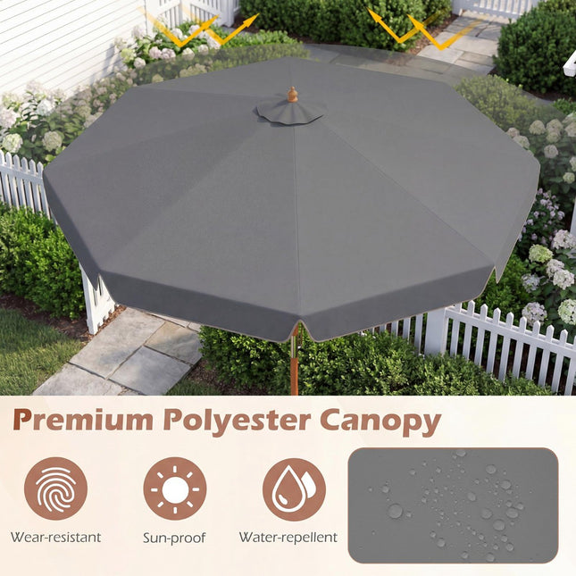 300 cm Grey Patio Umbrella with Tilt and Wood Pole
