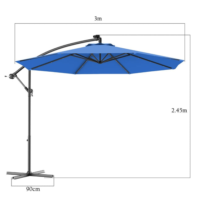 300cm LED Patio Umbrella with Solar Lights, Blue
