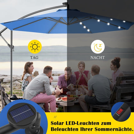 300cm LED Patio Umbrella with Solar Lights, Blue