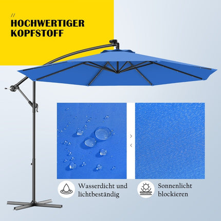 300cm LED Patio Umbrella with Solar Lights, Blue