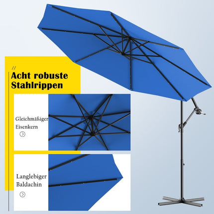 300cm LED Patio Umbrella with Solar Lights, Blue