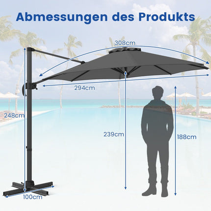 300 cm Outdoor Umbrella, Adjustable Tilt, 360° Rotation