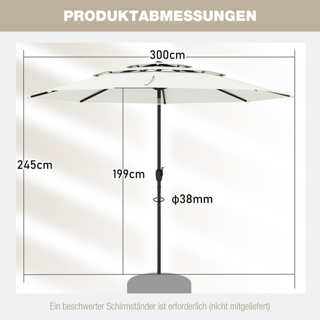 300 cm Patio Umbrella, 3-Layer Ventilated, Tilt, White