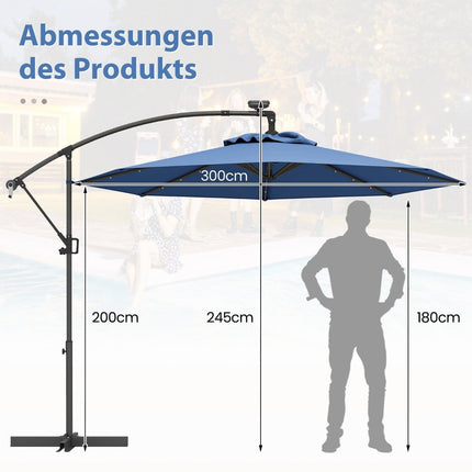 300 cm Patio Umbrella with 32 Solar LED Lights, Blue