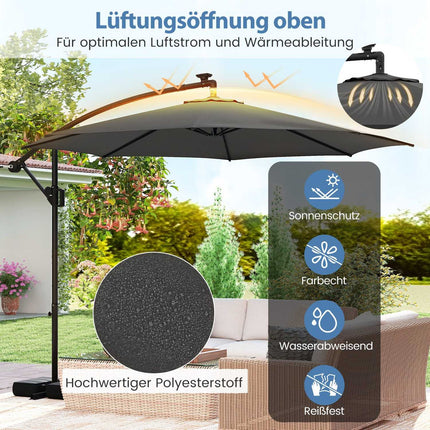 300 cm Patio Umbrella with LED Lights, Adjustable Tilt