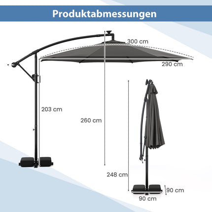 300 cm Patio Umbrella with LED Lights, Adjustable Tilt