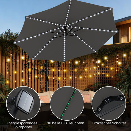 300 cm Patio Umbrella with LED Lights, Adjustable Tilt