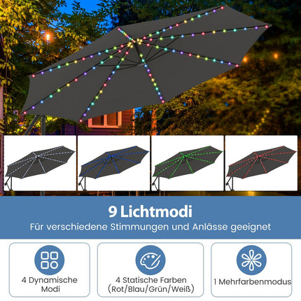 300 cm Patio Umbrella with LED Lights, Adjustable Tilt