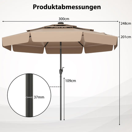 300 cm Patio Umbrella with Solar LED Lights, Adjustable