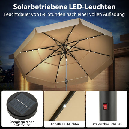 300 cm Patio Umbrella with Solar LED Lights, Beige