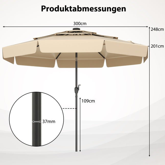 300 cm Patio Umbrella with Solar LED Lights, Beige