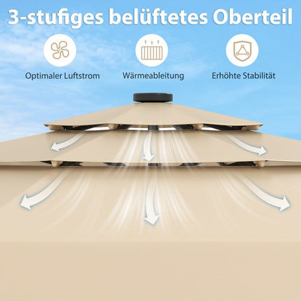 300 cm Patio Umbrella with Solar LED Lights, Beige