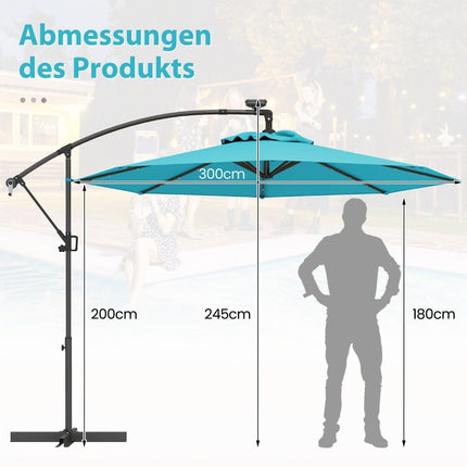 300 cm Patio Umbrella with Solar LED Lights & Crank