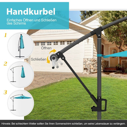 300 cm Patio Umbrella with Solar LED Lights & Crank