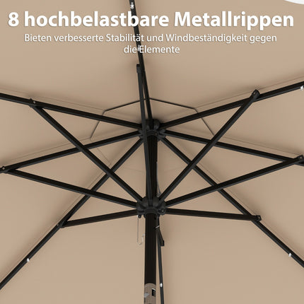 300 cm Patio Umbrella with Solar LED Lights & Crank