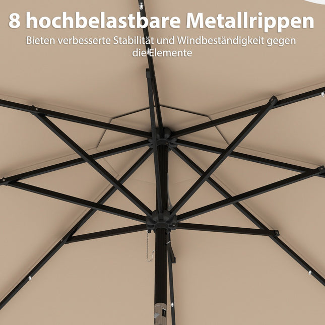 300 cm Patio Umbrella with Solar LED Lights & Crank