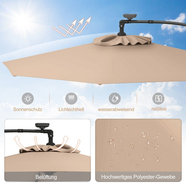 300 cm Patio Umbrella with Solar LED Lights & Crank