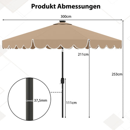 300 cm Patio Umbrella with Solar LED Lights & Crank