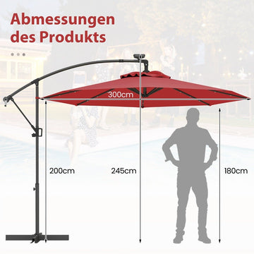 300 cm Patio Umbrella with Solar LED Lights & Crank