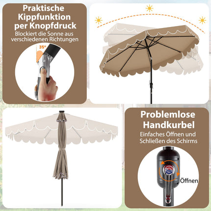 300 cm Patio Umbrella with Solar LED Lights & Crank