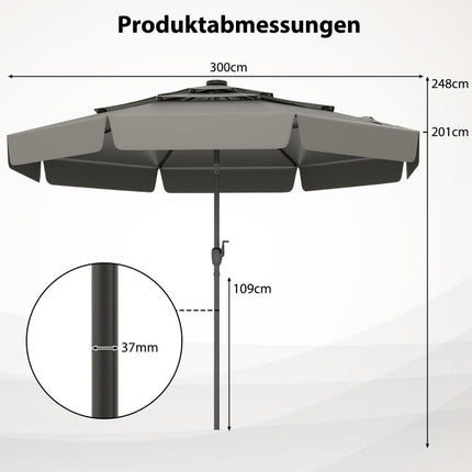 300 cm Patio Umbrella with Solar LED Lights, Grey