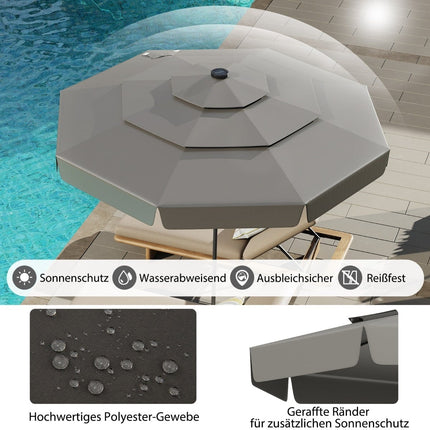 300 cm Patio Umbrella with Solar LED Lights, Grey