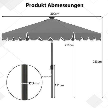 300 cm Patio Umbrella with Solar LED Lights, Tilt & Crank