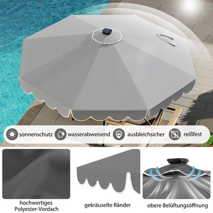 300 cm Patio Umbrella with Solar LED Lights, Tilt & Crank