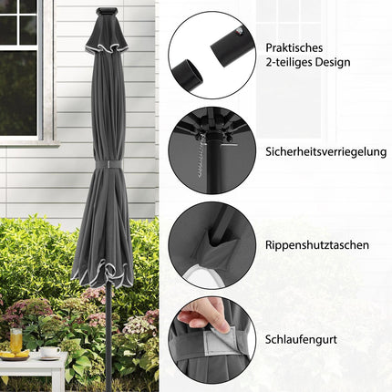 300 cm Patio Umbrella with Solar LED Lights, Tilt & Crank