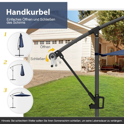 300 cm Solar LED Patio Umbrella with Crank, Dark Blue