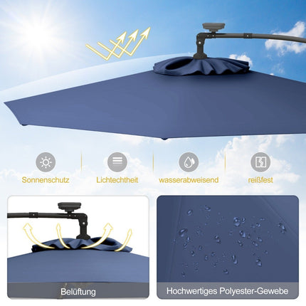 300 cm Solar LED Patio Umbrella with Crank, Dark Blue