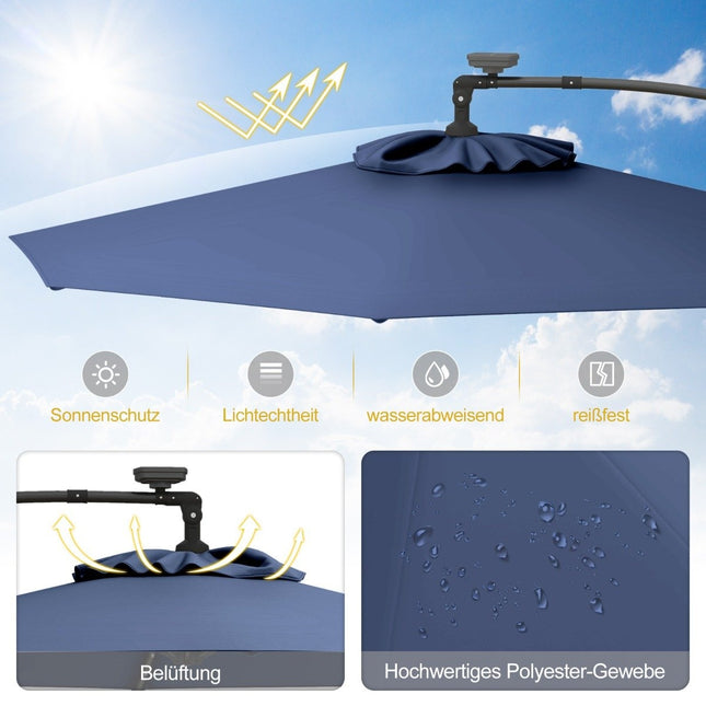 300 cm Solar LED Patio Umbrella with Crank, Dark Blue