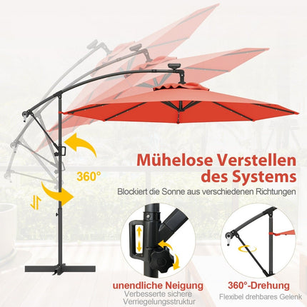 300 cm Solar LED Patio Umbrella with Crank, Orange