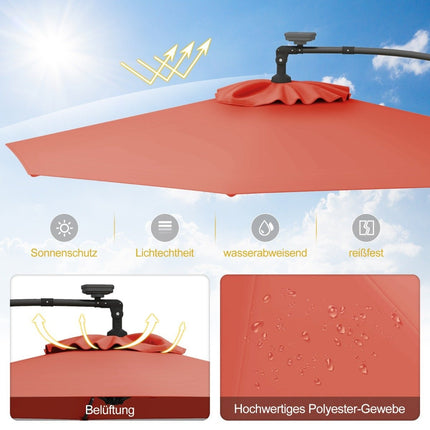 300 cm Solar LED Patio Umbrella with Crank, Orange