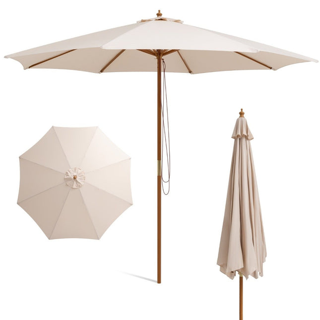 300 cm large wooden parasol table umbrella with 8 bamboo ribs 300 x 300 x 262 cm beige
