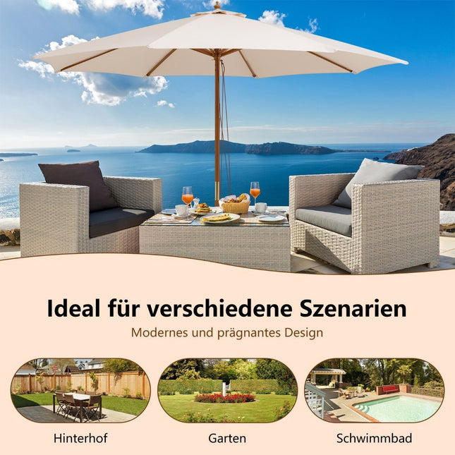 300 cm large wooden parasol table umbrella with 8 bamboo ribs 300 x 300 x 262 cm beige