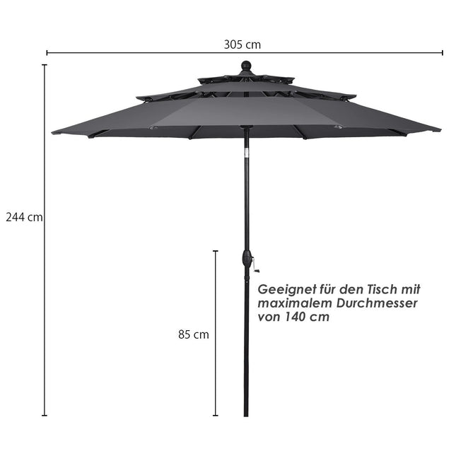 300 cm parasol made of aluminum with 3-tier roof, automatically tilting umbrella, anthracite
