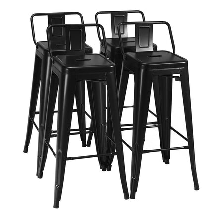 30" Black Metal Barstools Set of 4 with Low Back