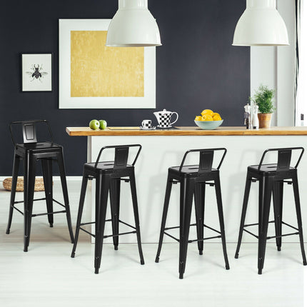 30" Black Metal Barstools Set of 4 with Low Back