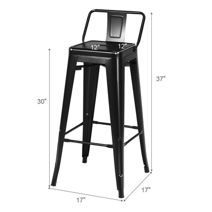 30" Black Metal Barstools Set of 4 with Low Back